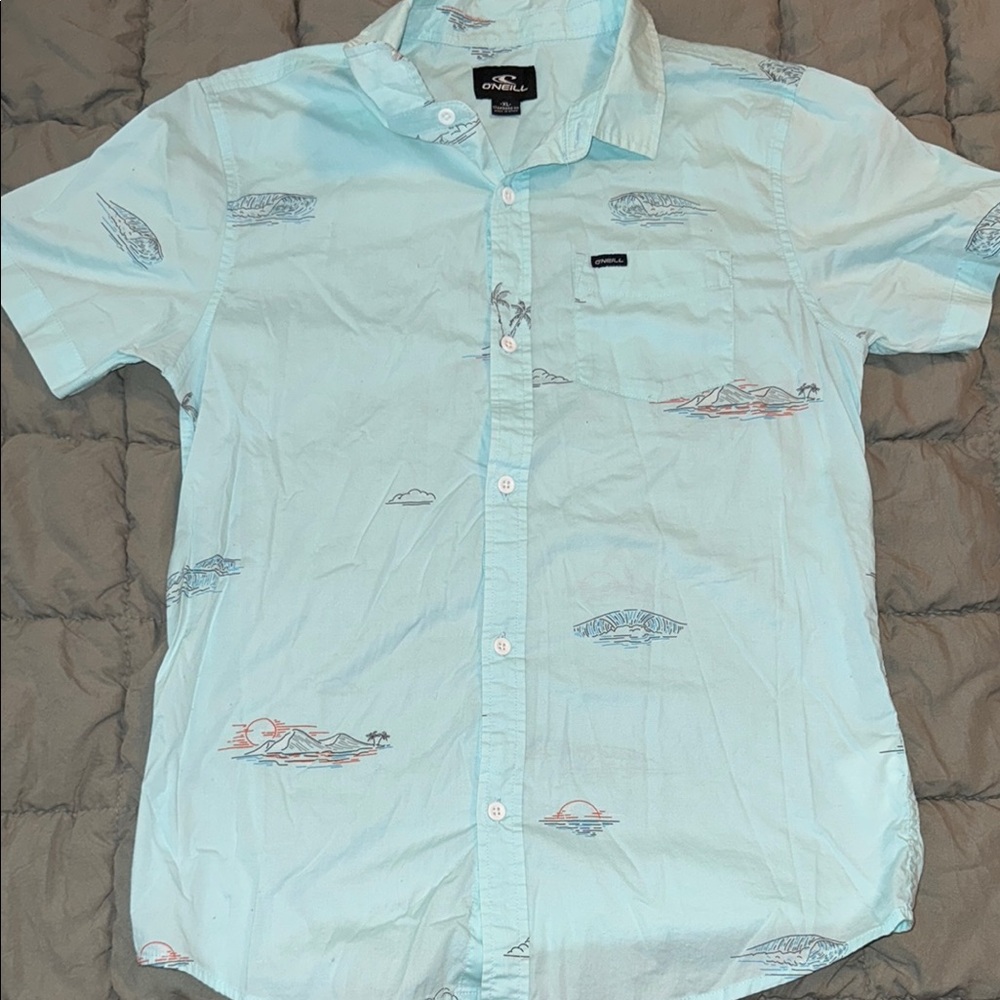 Youth XL Aqua Beach Scene Short Sleeve Button Up O’Neill Shirt